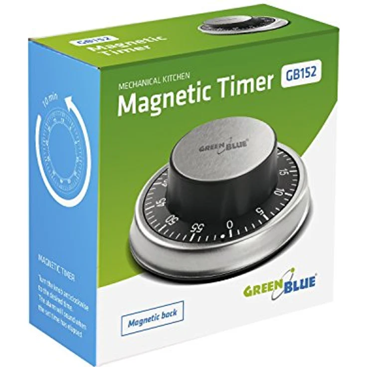 Green Blue GB152 Mechanischer Küchentimer Zeitmesser Eieruhr mit Magnetischer Rückseite Kochuhr Kurzzeitmesser 59min, Silver - Black – Bild 5