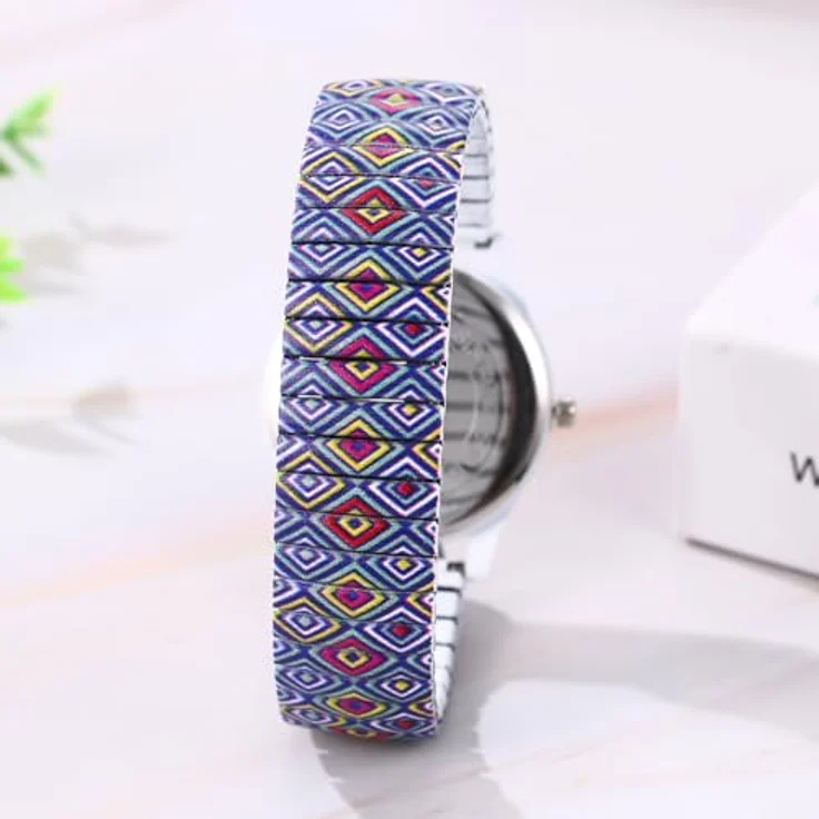 JewelryWe Damenuhr Boho Elastische Uhren, Vintage Hippie-Stil mit Edelstahl Stretch Armband und klaren römischen Ziffern – Bild 5