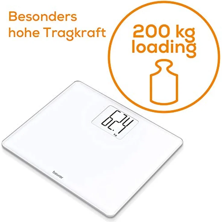 Beurer GS 340 XXL digitale Glaswaage, im großzügigen Querformat mit extra großen Ziffern, beleuchtetem Display, Tara, Zuwiegefunktion und 200 kg Belastbarkeit – Bild 4