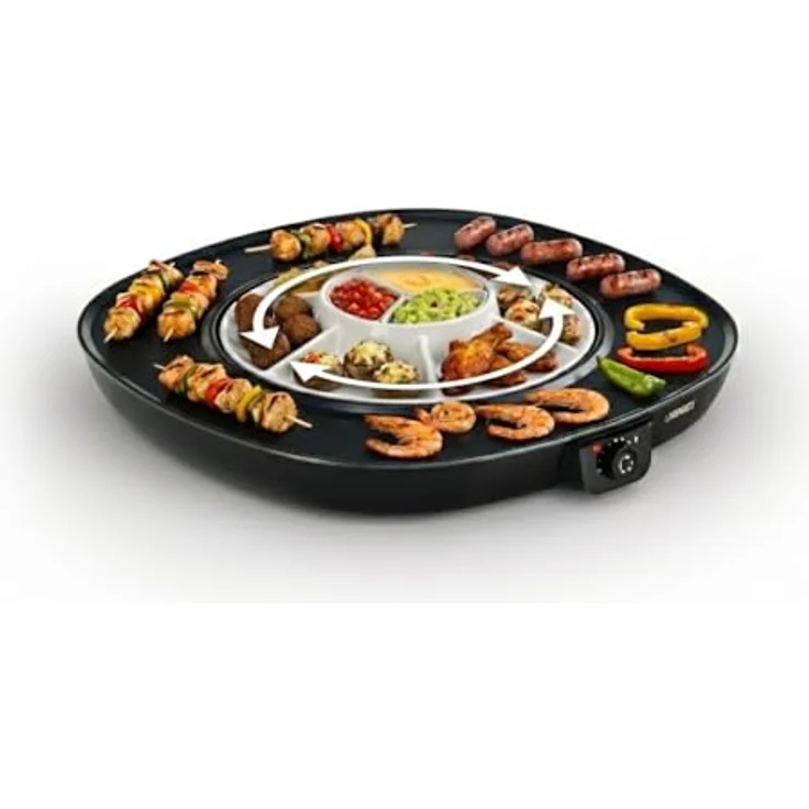 Princess Chef Pirouette Elektro-Plancha mit Drehtablett, 45 x 45 cm Kochfläche, Thermostat bis 220 °C, Antihaft-Beschichtung, leicht zu reinigen, 6 Spatel, abnehmbares Kabel – Bild 1