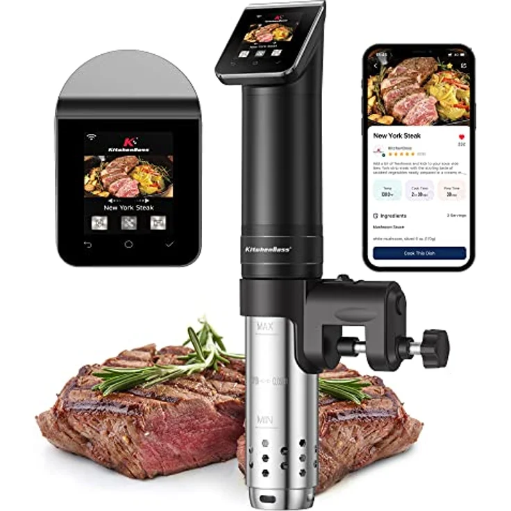 KitchenBoss Sous Vide Garer Stick WLAN: G330 Wifi Präzisionskocher Präziser Temperatureinstellung bis 90°C IPX7 Wasserdicht TFT Touch-Display Immersion Tauchzikulator 360° Zirkulation mit Timer – Bild 1