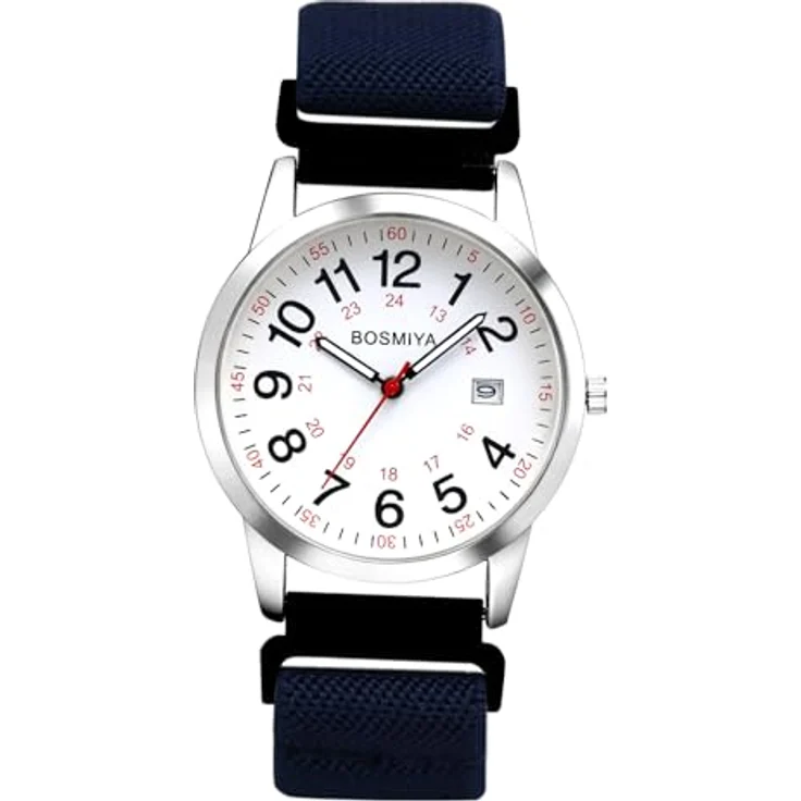 JewelryWe Armbanduhr, geflochtenes elastisches Gewebearmband, dunkelblau, 24 Stunden Zifferblatt, Kalender Analog Quarz, für Damen und Herren, perfekte Passform ohne Verschluss – Bild 1