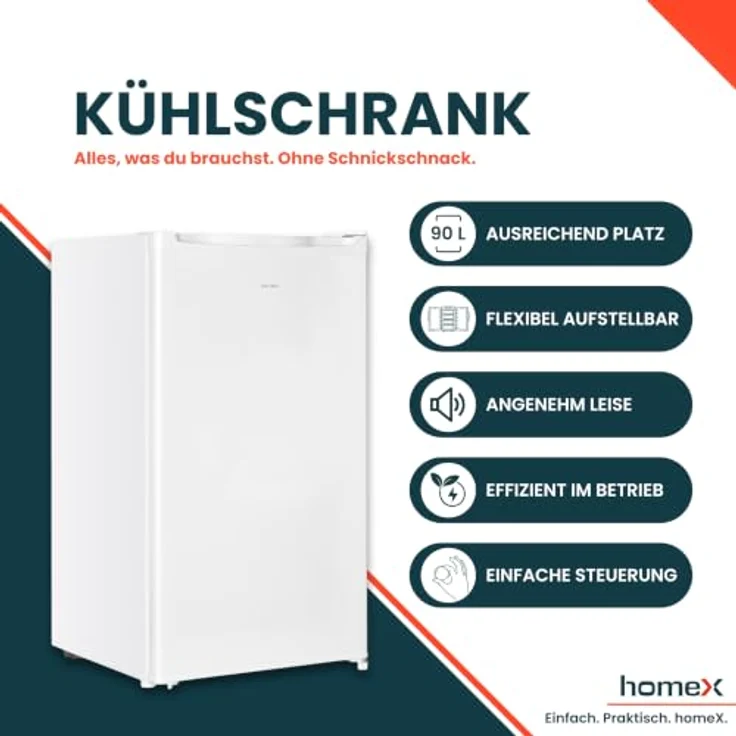homeX CS0881-W Kühlschrank ohne Gefrierfach, 90L kompakt, freistehend, weiß, leise, energieeffizient – Bild 2