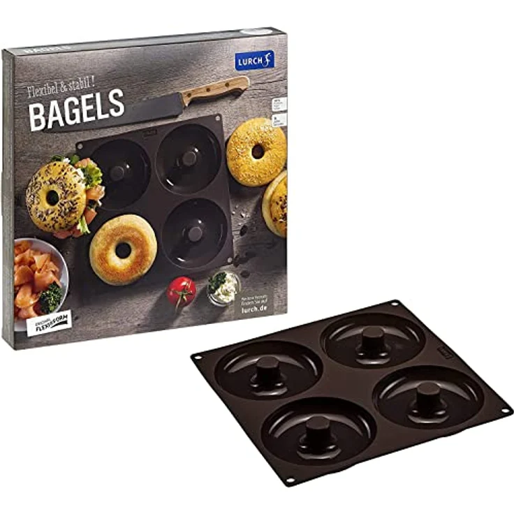 Lurch 85088 FlexiForm Bagels 4fach - Silikonbackform für 4 Bagels (11,8 cm) aus 100% BPA-freiem PlatinSilikon, Braun – Bild 6
