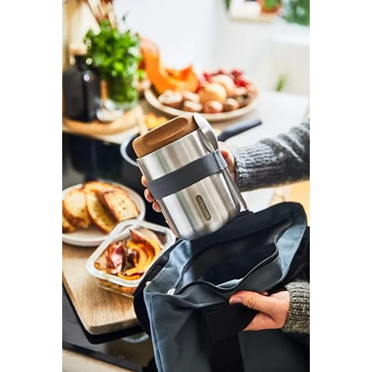 Black + Blum Lunch-Thermobecher, 100% auslaufsicherer Thermo Pot mit Naturkorkdeckel, Silber – Bild 4