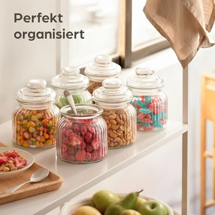 Niboline Praknu 6 Candy Bar Gläser, 700ml luftdichtes Vintage Keksglas mit Deckel und Etiketten, glasklar – Bild 5
