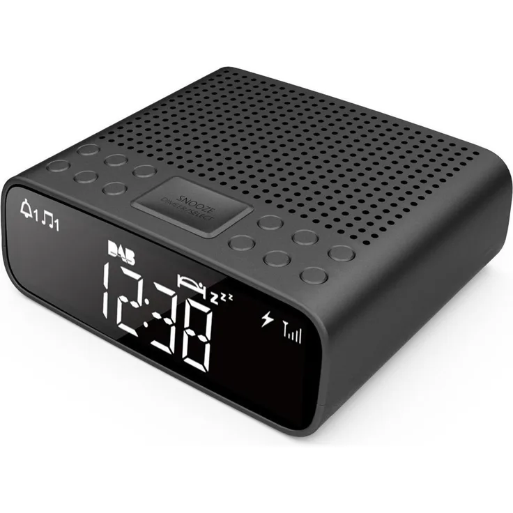 Lenco CR-606, DAB+/FM Radiowecker mit Bluetooth 5.3, XXL LCD-Display, 20 Stationsspeicher, USB-Anschluss, Schwarz