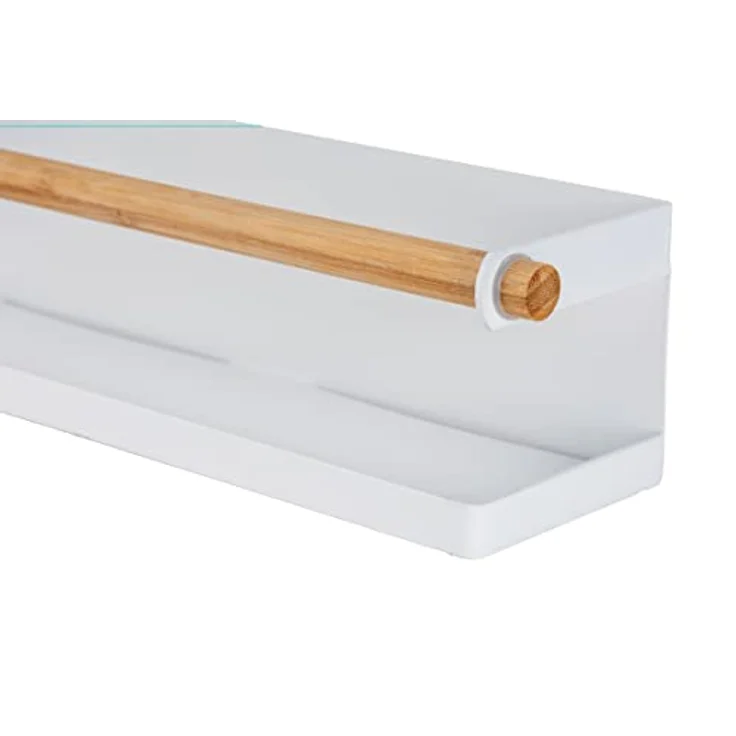 WENKO Gewürzregal Magna, magnetisches Regal aus Metall mit Bambus-Detail zum Aufbewahren und Präsentieren von Gewürzgefäßen, Anbringung ohne Bohren mit Magnet oder Klebeband, 32 x 8 x 8 cm, Weiß – Bild 5