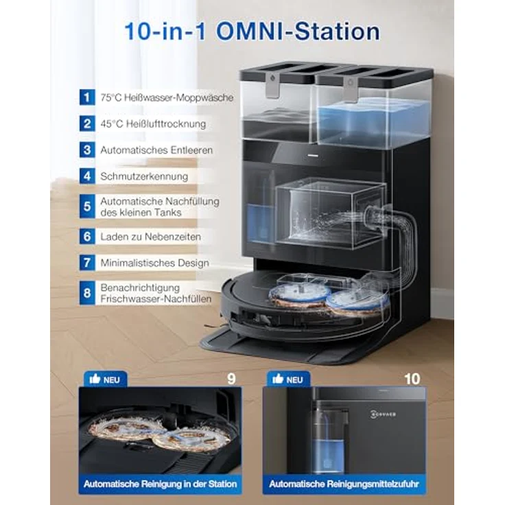 ECOVACS DEEBOT T50 PRO OMNI GEN2, Saugroboter mit 15.000 Pa Saugkraft, Staubbeutel, Saug- und Wischfunktion, inkl. 10-in-1-OMNI-Station – Bild 6