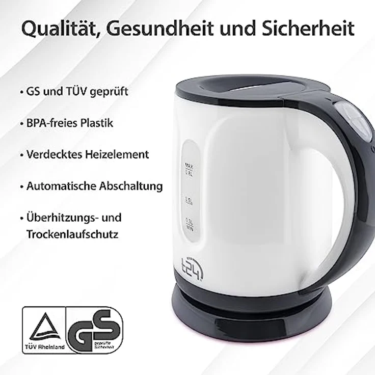 T24 Mini Wasserkocher Reisewasserkocher 0,8 Liter , 1100 Watt, weiß – Bild 4