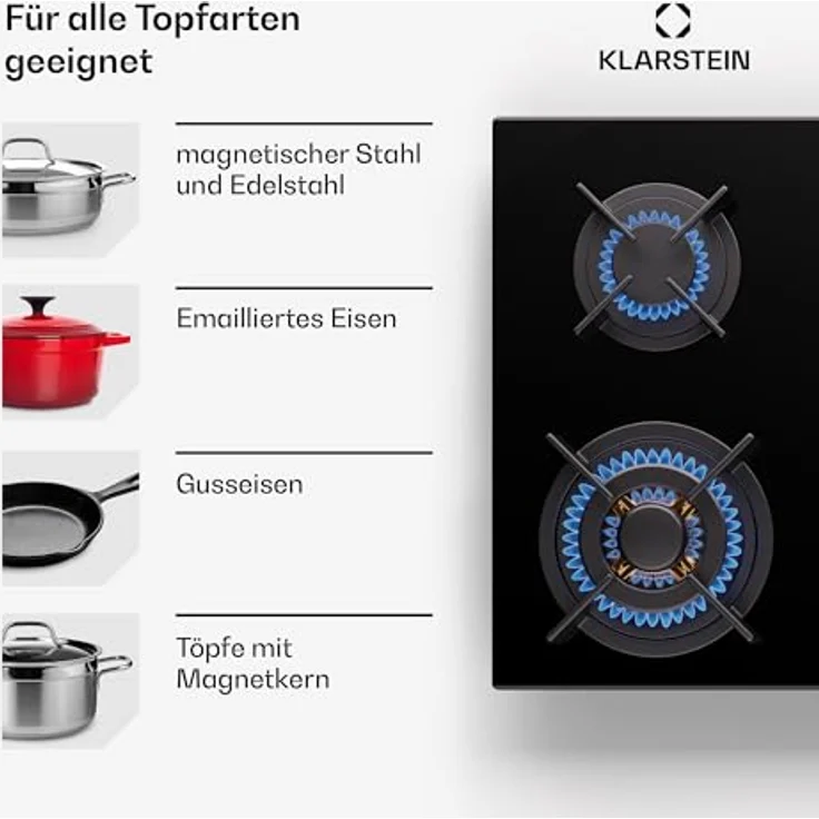 Klarstein Gas-Kochfeld CP11-Goldfl-6BK-S.C, Einbau-Gaskocher 6 Zonen Glaskeramik - Edelstahl-Gaskocher, Snapjet-Brenner, LPG Gas Herd, 12200 Watt - Goldflame – Bild 6