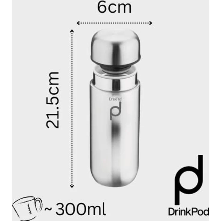 Pioneer DrinkPod Isolierflasche aus Edelstahl 0,3 L Doppelwandig Thermo-Lebensmittelbehälter 6 Stunden Heiß 24 Stunden Kühl Auslaufsicher BPA-Frei - Hochglanz – Bild 4