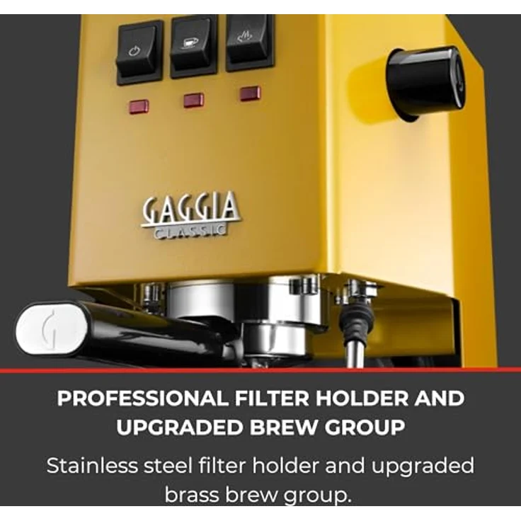 Gaggia Classic E24 Evo Pro, Manuelle Espresso-Kaffeemaschine mit Messingkessel und Magnetventil, Sonnengelb – Bild 4