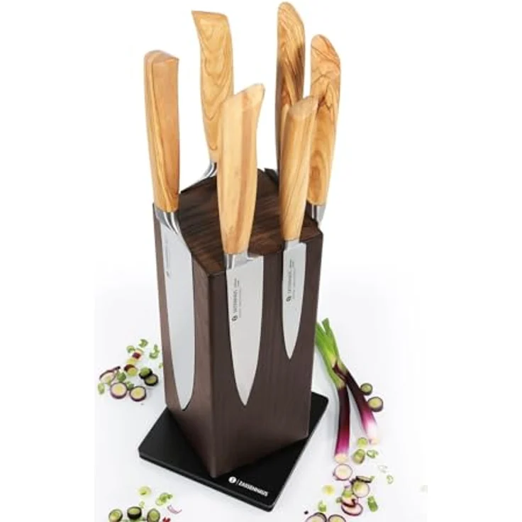 Zassenhaus Magnet-Messerblock SPIN | Für 8 Messer | Holz-Messerhalter magnetisch | Mehrseitig nutzbar, drehbar | Für Fleischmesser, Hackmesser und mehr | 13 × 13 × 25,5 cm | Eschenholz/Edelstahl – Bild 2