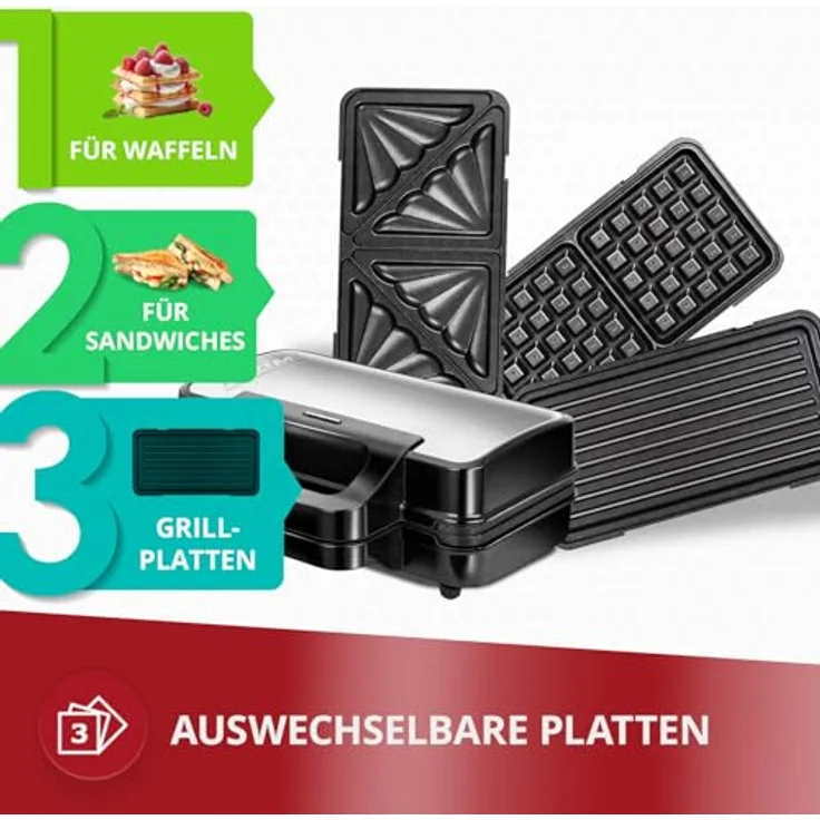 MPM MOP 43M 3-in-1 Küchengerät - Sandwichmaker + Kontaktgrill + Waffeleisen - 1000 W - mit Thermostat – Bild 5
