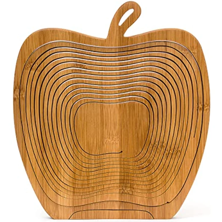 Relaxdays 2 TLG. Obst Set aus Bambus, 2-stöckige Obstetagere, Obstkorb Apfel, Etagenständer mit 2 Etagen, Obstschale klappbar, Natürlicher Bambus, Rustikales Design – Bild 5