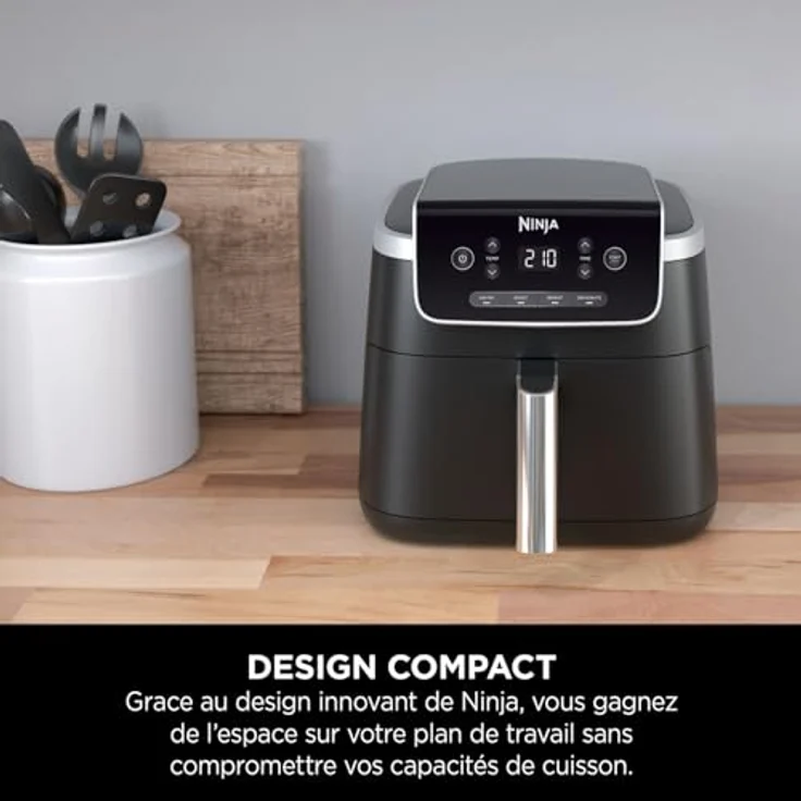 Ninja PRO Air Fryer Heißluftfritteuse, 4,7L Airfryer, Einzelkorb-Heißluftfritteuse, 4-in-1, für 1-2 Portionen, Digital, Kochen aus dem Gefrorenen, Antihaft-Schublade & Crisper Korb, Schwarz AF140EU – Bild 4