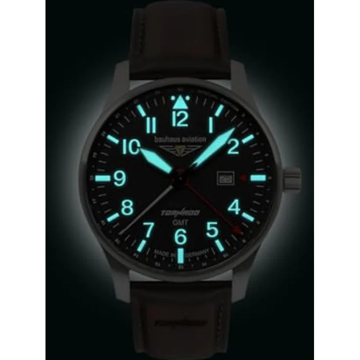 Bauhaus Aviation 2744-2 Tornado, Herrenuhr mit Schweizer Quarzwerk, Edelstahlgehäuse silber, schwarzes Zifferblatt, braunes Lederband, 5 ATM wasserdicht – Bild 3