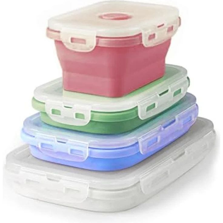 HAC24 8er Set Silikon Lunchbox faltbar mit Deckel BPA frei Vorratsbehälter Frischhaltedosen Gefrierdosen Brotdose in verschiedenen Größen – Bild 2