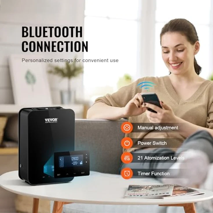 VEVOR HVAC-Duftdiffusor, intelligente Duftluftmaschine, 180 ml, Kaltlufttechnologie, wasserlos, für Räume bis 2000 Quadratfuß, App-Steuerung mit Bluetooth – Bild 4