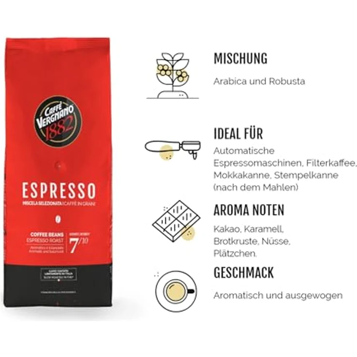 Caffè Vergnano 1882 Espresso ganze Bohne 1000g – Bild 4
