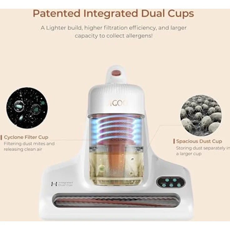 JIGOO J200 Milbensauger mit LED-Anzeige und UV-Licht, 500W, 99,9% Allergene entfernt, für Allergiker - Weiß – Bild 3