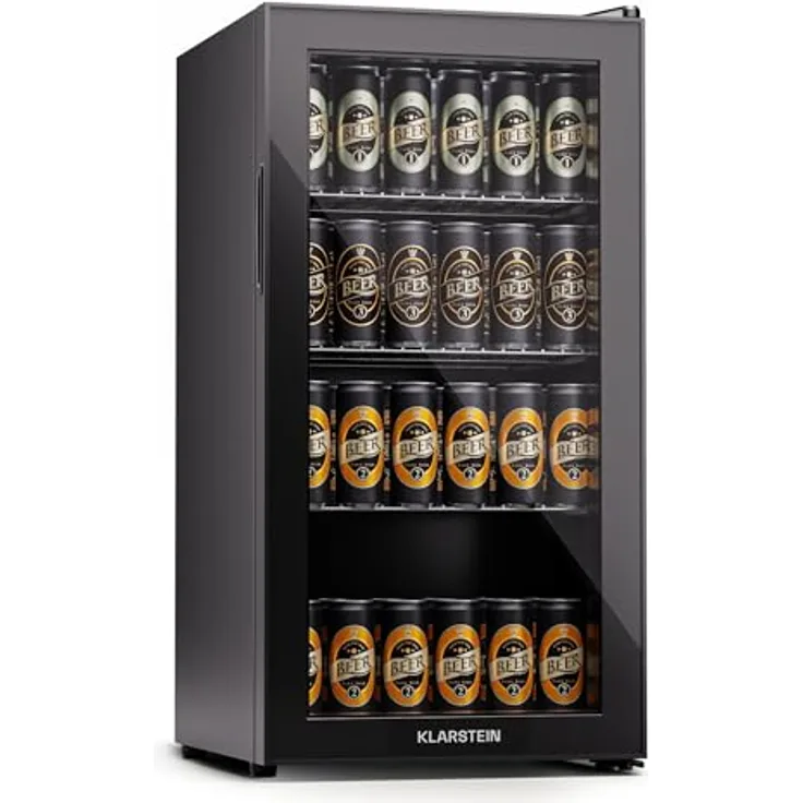 Klarstein Kühlschrank mit Glastür, Leiser Edelstahl-Kühlschrank, Indoor/Outdoor Getränkekühlschrank, 74L Kühlschrank mit Herausnehmbare Ablagen, 5-18°C