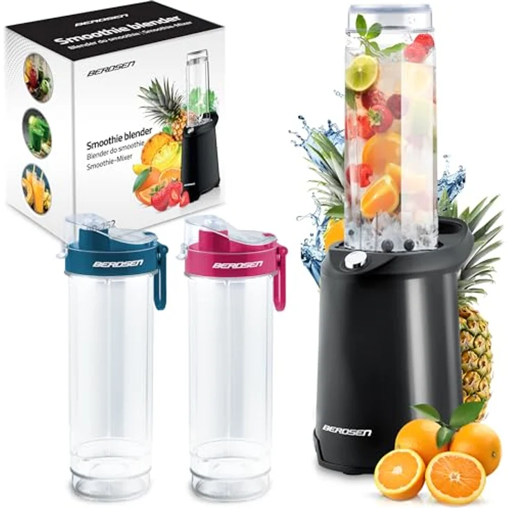 Berdsen Becher-Mixer Smoothie Maker To Go, elektrisch 350 W, 2 Trinkflaschen 0,57L, Edelstahlklinge, schwarz – Bild 1