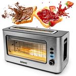 Duronic TB10 Toaster | Automatischer Toaster mit Fenster und großem Toastschlitz | Gebürsteter Edelstahl | Für Sandwichtoast geeignet | Toasten, Auftauen und Erwärmen | 6 Stufen | Krümelfach | 1000 W