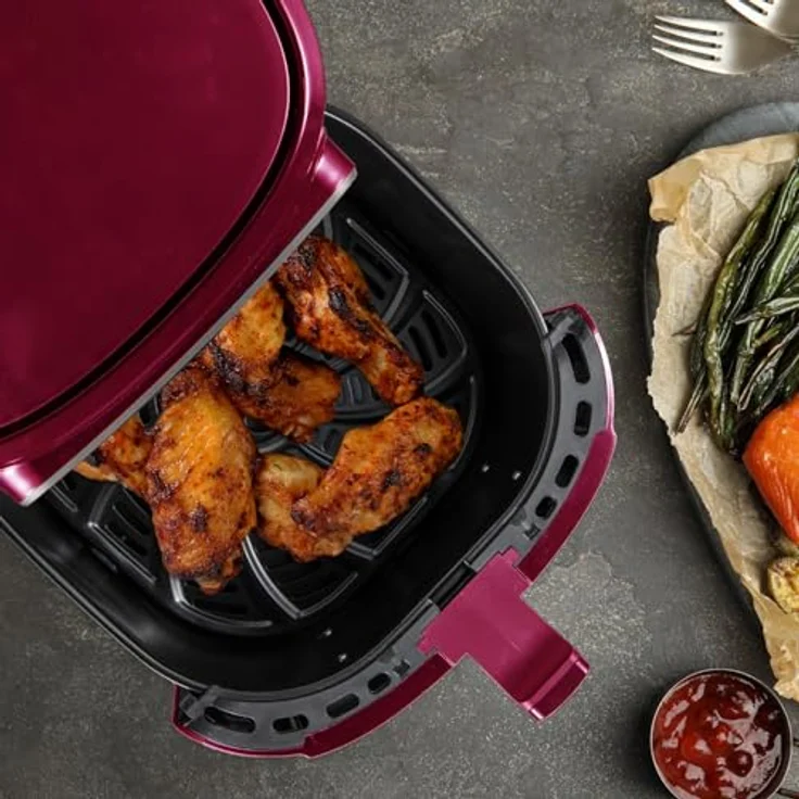 Bergner MAROON - PFAS-Freie Heißluftfritteuse 1800W 6.9L - 8 Kochprogramme - Air Fryer mit Keramikbeschichtung - Temperatureinstellung 80-200°C - Timer bis zu 30 min - Gesundes & Ölfreies braten, glänzendes Kupfer – Bild 2