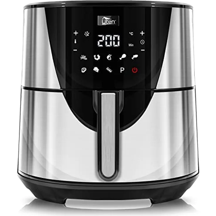 Heißluftfritteuse, Uten 7,5L Airfryer XXL Heissluftfriteuse mit Digitalem LED-Touchscreen, 10 Voreingestellte Menüs, 32 Rezepte, Vorheizen & Warmhalten, Antihaft-Korb, Ohne Fett, 1700W