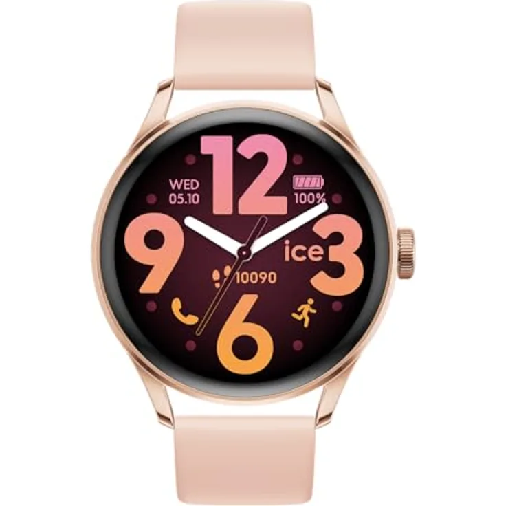 ICE-WATCH ICE Smart 3.0, Smartwatch mit 1,20 Zoll AMOLED-Display, GPS, Herzfrequenzmesser, rosa Silikonarmband und roségoldenem Gehäuse