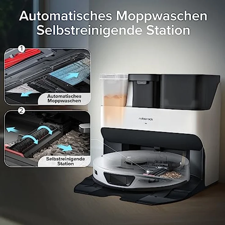 Roborock S7 Max Ultra Saug- und Wischroboter mit Selbstentleerung, Selbstwaschen, Selbsttrocknen, Selbstbefüllen und Selbstreinigung (5500 Pa, Hindernisvermeidung, App/Sprachsteuerung), Weiß – Bild 4