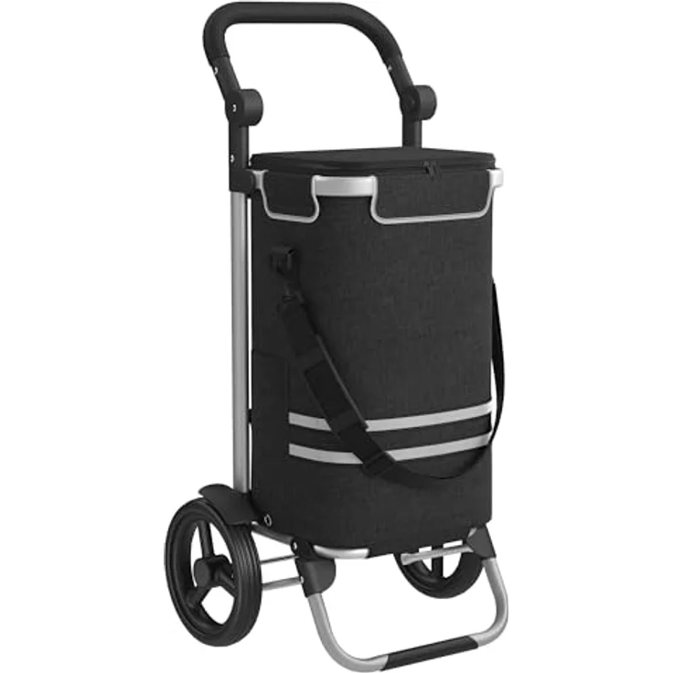 SONGMICS Einkaufstrolley, Trolley mit Kühlfach, 35 Liter, klappbar, abnehmbare Tasche, schwarz – Bild 1