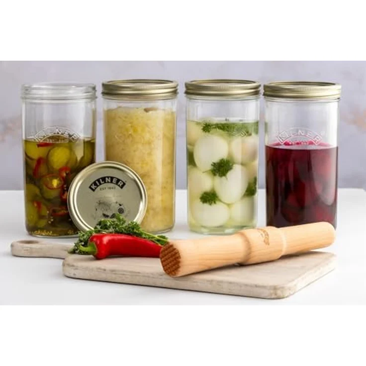 KILNER Einmachglas 1l, Twist-Off mit vakuumversiegelndem Deckel, 4er Set, transparente Gläser mit Mengenskala – Bild 4