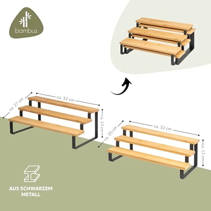 bremermann 3-stufige Gewürzregale 2er-Set, ausziehbare Küchenregale mit Bambusablageböden und Schutzpads am Boden, vielseitig einsetzbar - Modernes Bambusdesign (2er Set Schwarz) – Bild 3