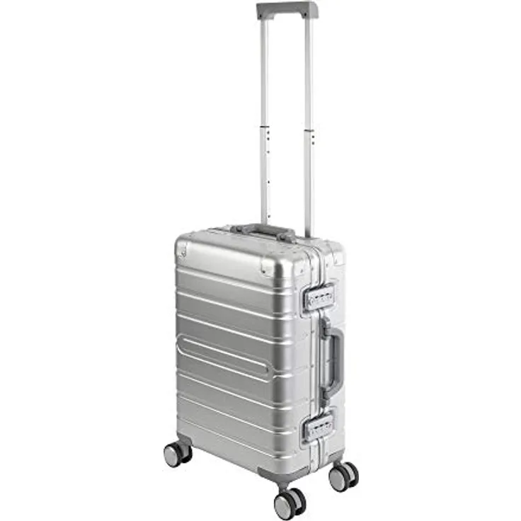 Travelhouse Oslo Alu Reisekoffer Silber Bordkoffer Hartschalenkoffer Reisegepäck Reisetrolley Trolley Handgepäckkoffer Kabinenkoffer 2X TSA Zahlenschloss Handgepäck 39L