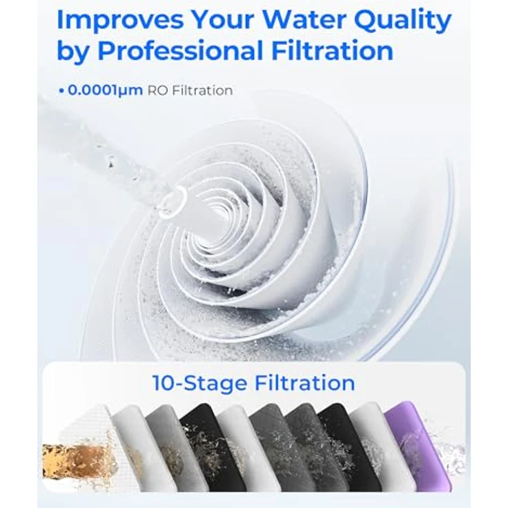 Waterdrop G3P800, Umkehrosmoseanlage mit 800 GPD, 9-stufiger Filterung, tanklos, LED-intelligenter Wasserhahn, TDS-Reduktion – Bild 3