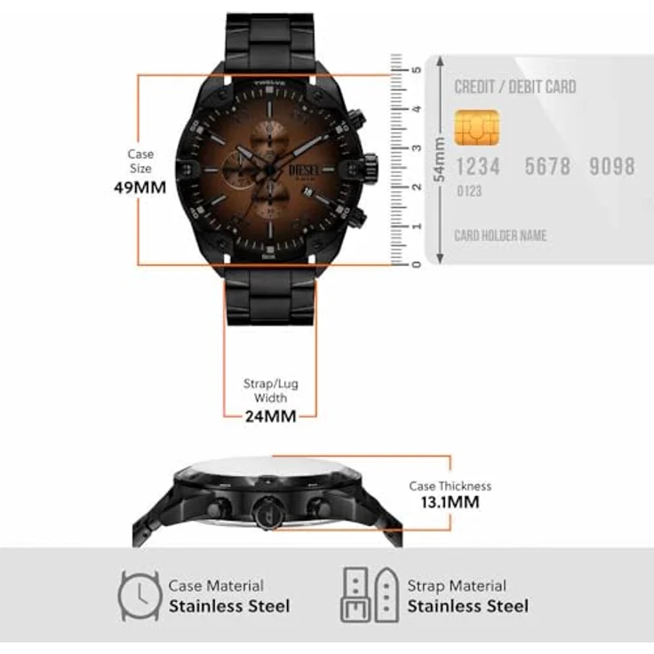 Diesel Chronograph SPIKED DZ4691, Armbanduhr aus Edelstahl mit analogem Zifferblatt und Datum отображение – Bild 7