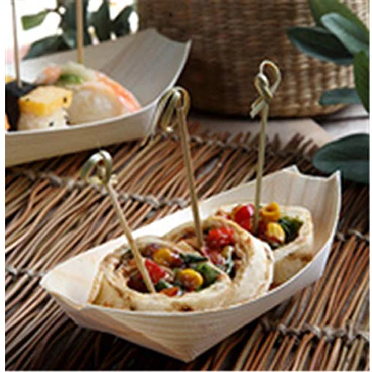 PAPSTAR Einwegteller, Fingerfood Schalen Schiffchen aus Holz 110 x 650 mm 50 Stück – Bild 3
