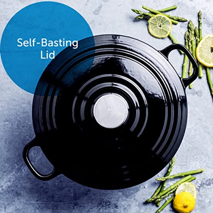 BK Cookware H6071.524 BK Bourgogne Schmortopf 24 cm-4.2L, liertes Gusseisen, Deckel mit Tropfringen, Induktions--Backofengeeignet, Spülmaschinenfest, Jet Schwarz – Bild 7