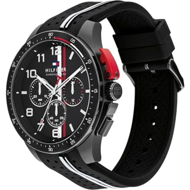Tommy Hilfiger Chronograph Quarz Uhr für Herren, Schwarzes Silikonarmband mit 46-mm-Gehäuse und 5 ATM Wasserdichtigkeit - 1792168 – Bild 2