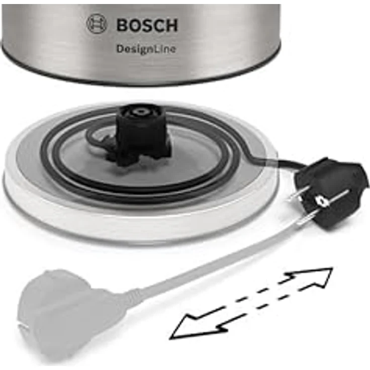 Bosch TWK5P480 DesignLine kabelloser Wasserkocher, Ausgießen ohne Spritzer, Tassenanzeige, extra große Wasserstandsanzeige, Überhitzungsschutz, 1,7 L, 2400 W, Edelstahl – Bild 6
