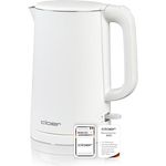 Cloer 4321 Wasserkocher 1,5 L, 1500 W, Edelstahlbehälter, automatische Abschaltung, Überhitzungsschutz, Einhandbedienung, weißes Kunststoffgehäuse