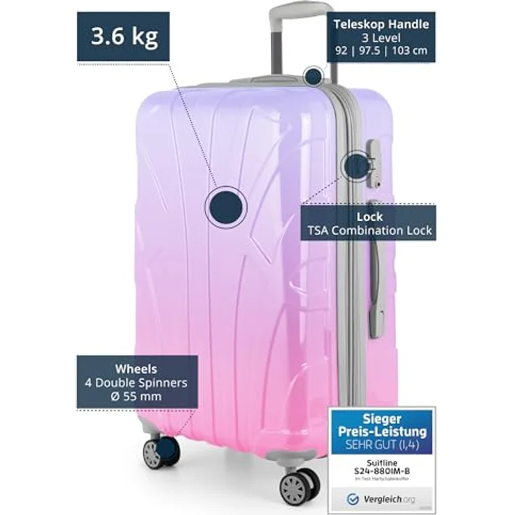 suitline Hartschalen-Koffer Trolley Rollkoffer Reisekoffer, TSA, 66 cm, ca. 58 Liter, PC glänzend, Sakura, Gradient Design Verlauf – Bild 2