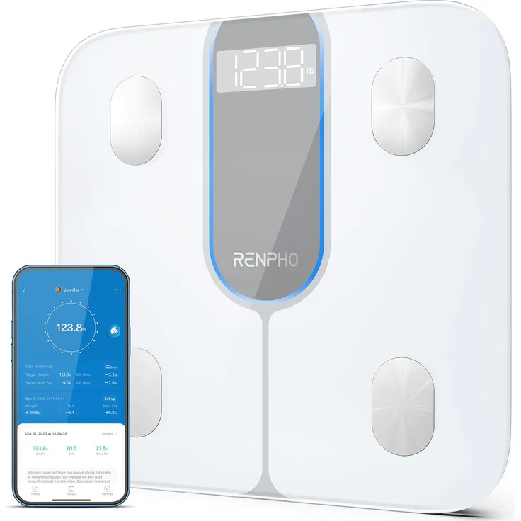 RENPHO Körper-Analyse-Waage Elis 1C Smart Body Scale A033, Smarte Körperanalysewaage mit 13 essentiellen Körpermessungen