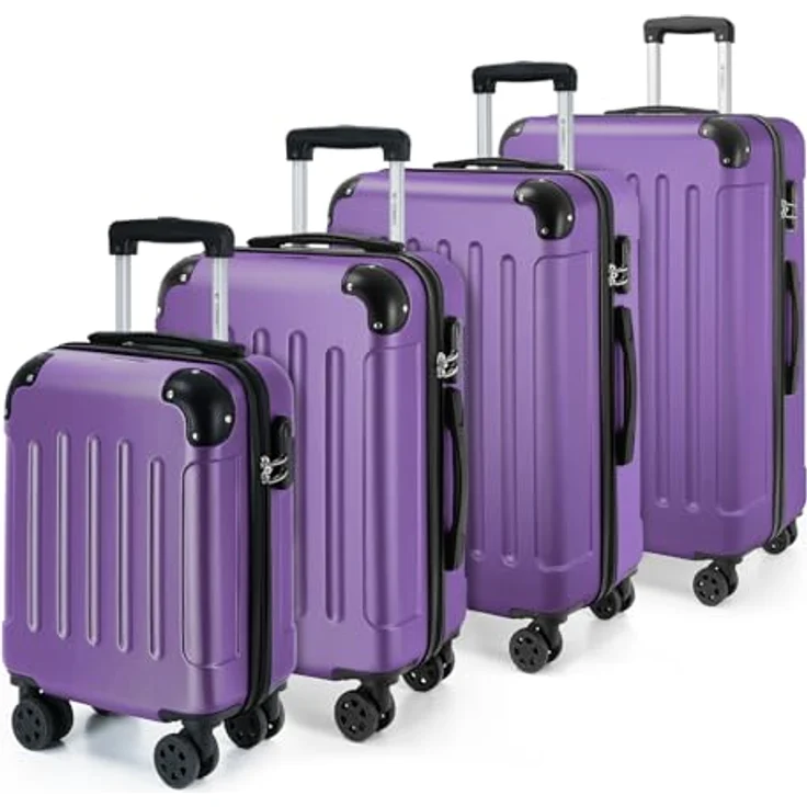 YONSLY Gepäckset Suitcase, Hartschalenreisekoffer mit 360° Lenkrollen, Zahlenschloss, Mehrstufiger Teleskopgriff, Lila (S-M-L-XL-Set) – Bild 1