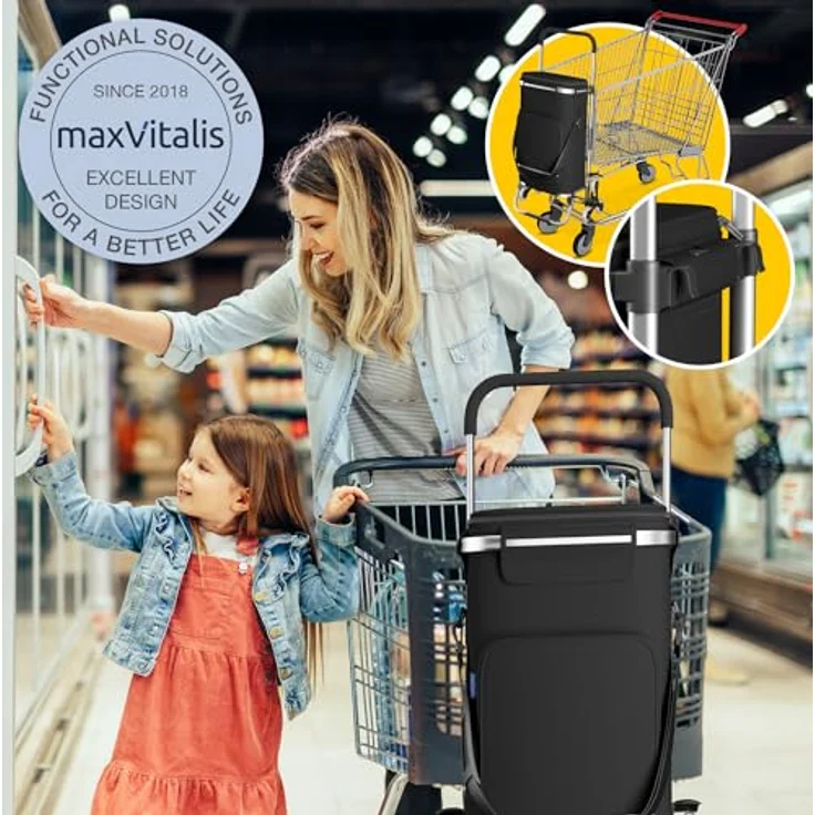 maxVitalis Einkaufstrolley Treppensteiger mit Kühlfach, Einkaufsroller klappbar, Shopping Trolley höhenverstellbar, Reflektoren, abnehmbare Tasche, 43 L, Hackenporsche (Treppensteiger-Trolley) – Bild 4