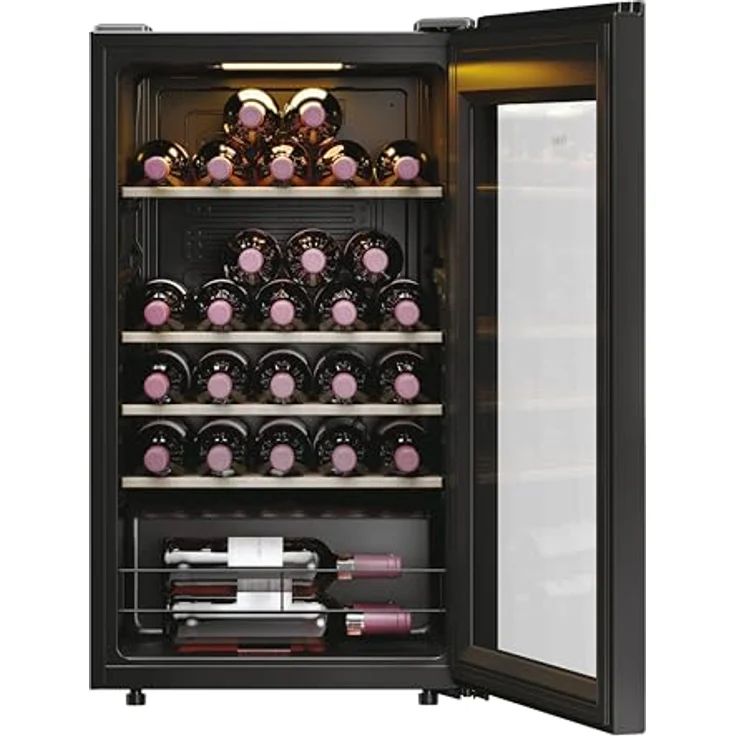 Haier HWS34GGH1 Weinklimaschrank 50 SERIE 3 / Für 34 Flaschen/WiFi & hOn-App / 1 Zone/Vibrationsarmer Kompressor/UV-undurchlässige Glastür / 4 Holzablagen/LED-Beleuchtung – Bild 3