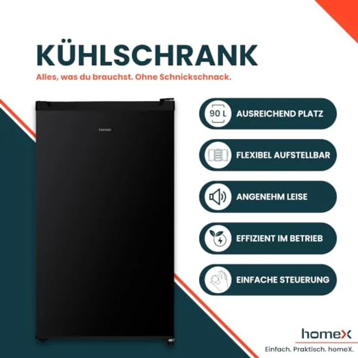 homeX CS0881-B Kühlschrank ohne Gefrierfach, 90L Nutzinhalt, freistehend, kompakt, schwarz – Bild 2